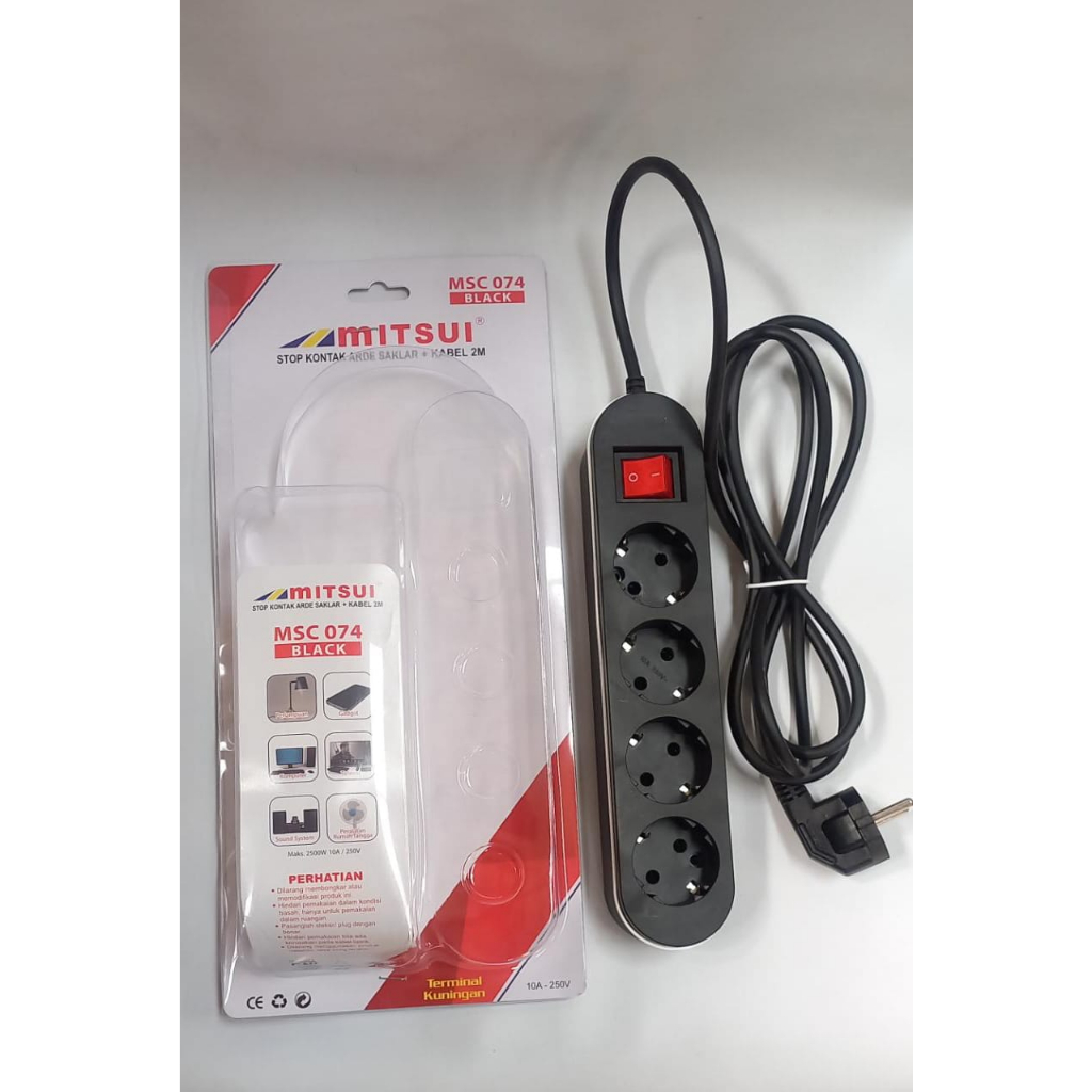 Stop Kontak MITSUI 4 Lubang 2 Meter Kabel Hitam - MSC074
