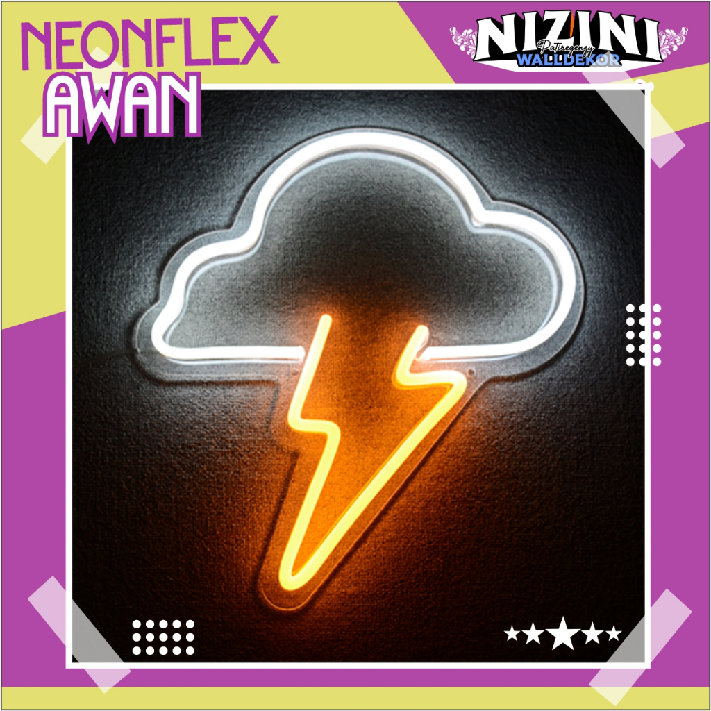 LAMPU NEON SIGN CUSTOM LOGO AWAN & PETIR DEKORASI KAMAR AESTHETIC