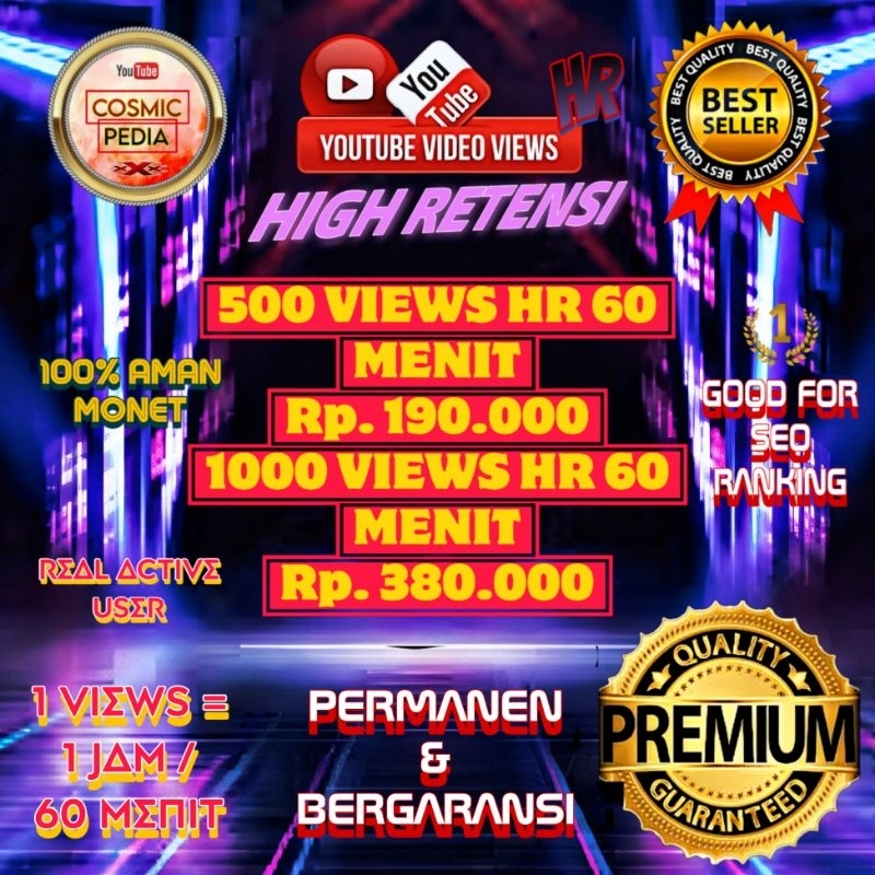 Viewers Youtube HR High Retensi Full VIP Premium | Views Syarat Untuk Monet - 100% AMAN MONETISASI P