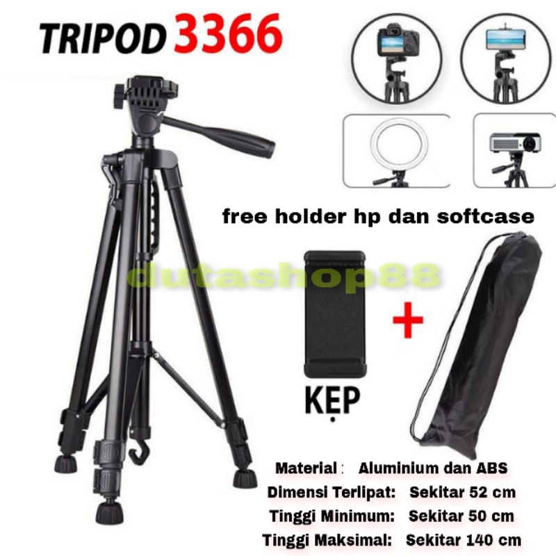 tripod 3366 140cm tripod kamera , ringlight , LED video dan HP