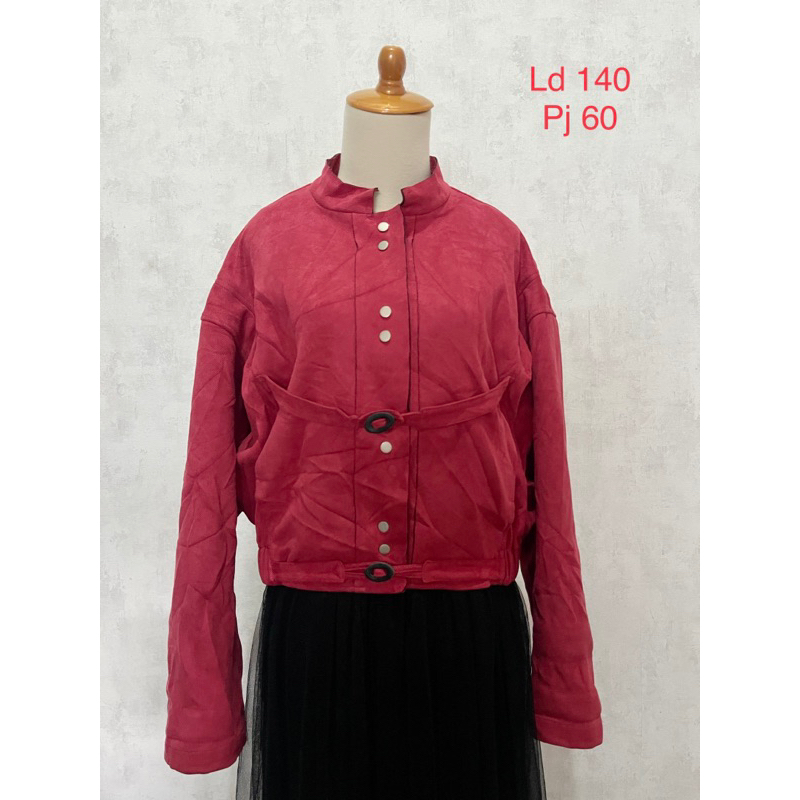 Jaket suede wanita warna marun jaket jumbo bahan katun mix suede