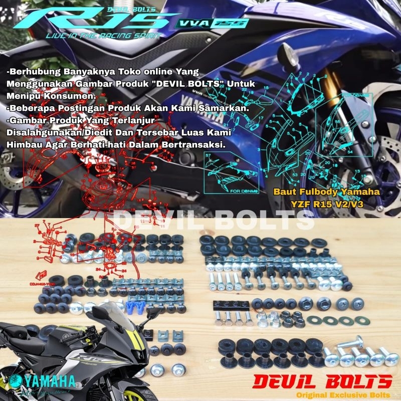 Baut Full Body Yamaha YZF R15 V2-V3/Baut Fullset Body Yamaha R15