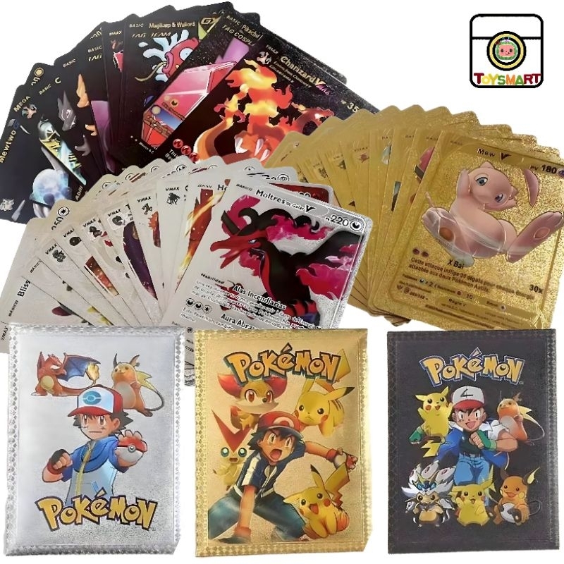 Kartu Pokemon 10 Pcs Bahan Metal Emas Silver Hitam Bahasa Inggris Pokemon Gold Card Kartu Pokemon Em