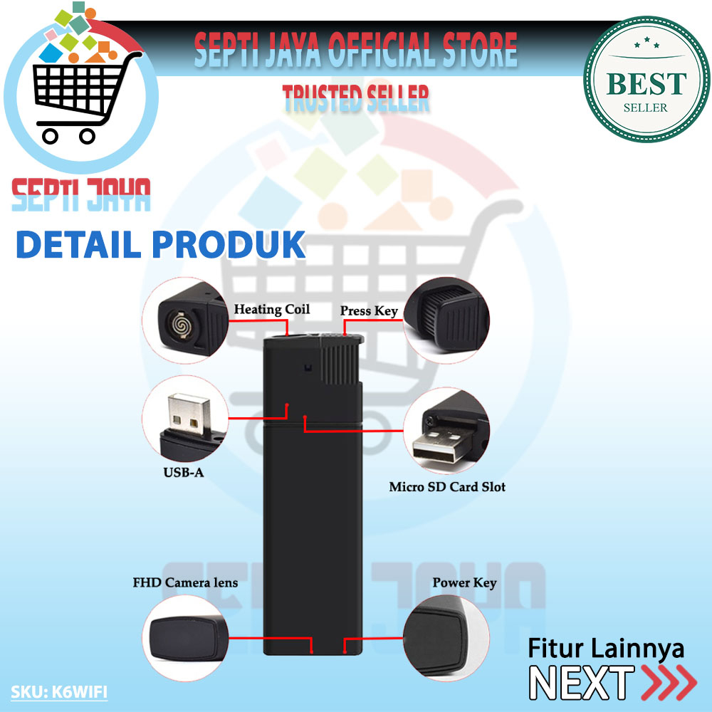Spy Cam K6 WiFi Kamera Korek Api Elektrik 1080P 4K Kamera Pengintai Mini Tersembunyi Keamanan Camera
