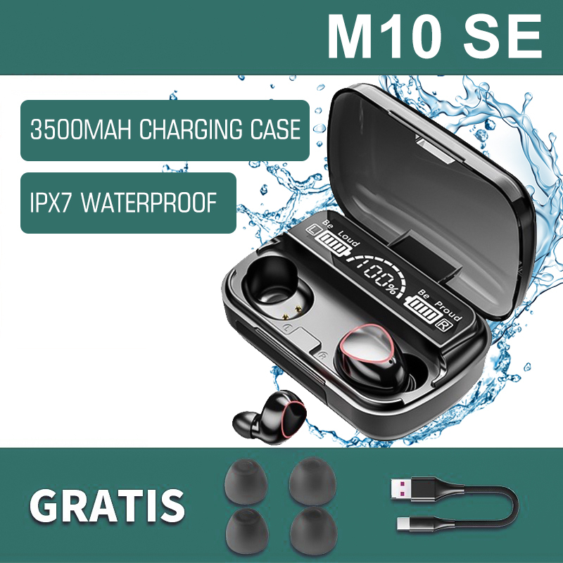 【COD】M10 TWS Headphone  Wireless  Bluetooth 5.3 In Ear low-latency Earphone  Mikrofon Stereo Calling With 3500mAh  Powerbank - EP18-M10 SE - Black