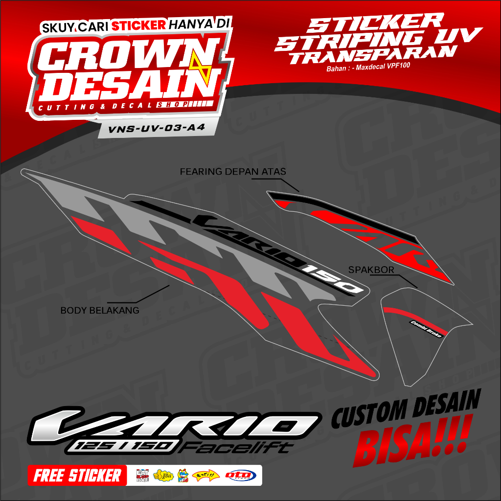 STRIPING TRANSPARAN ALL NEW VARIO 150 MOTOR PUTIH MERAH VARIASI ORIGINAL STIKER MAXDECAL VPF100 VARI