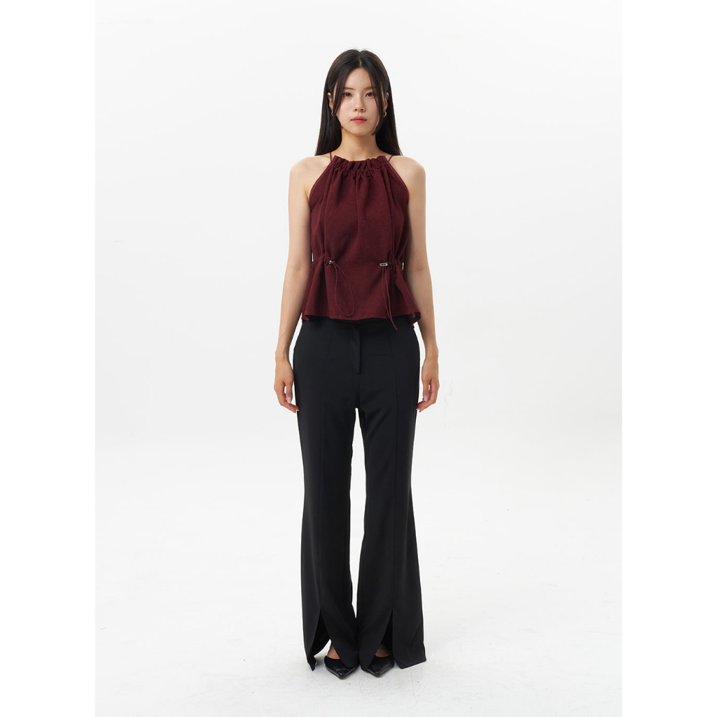 [ zara top ] atasan wanita serut u can see tanpa lengan kerut leher halter neck