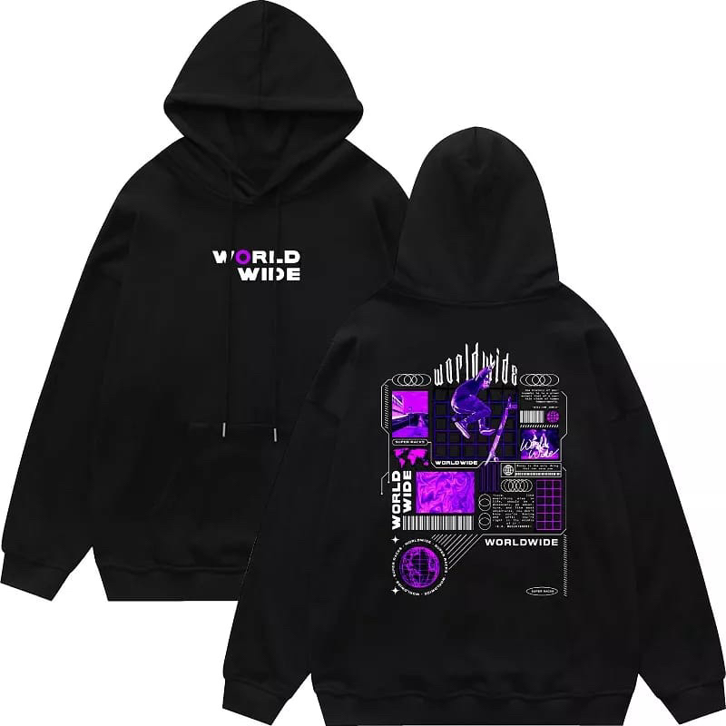 Hoodie Sweater Oversized Hitam Bisa COD cewek cowok / HOODIE SWEATER OVERSIZE CEWEK COWOK WOLDWIDE