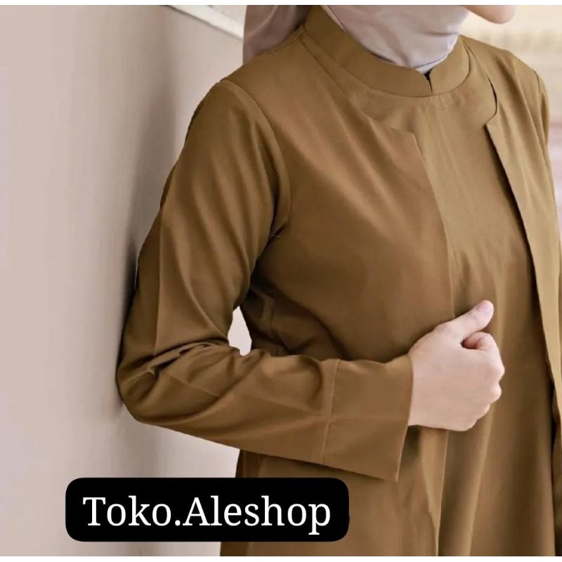 Baju Stelan Kerja Dinas PNS / Seragam Kerja Pemda Khaki Model Semi Jas, Model Blazer, Model Tunik