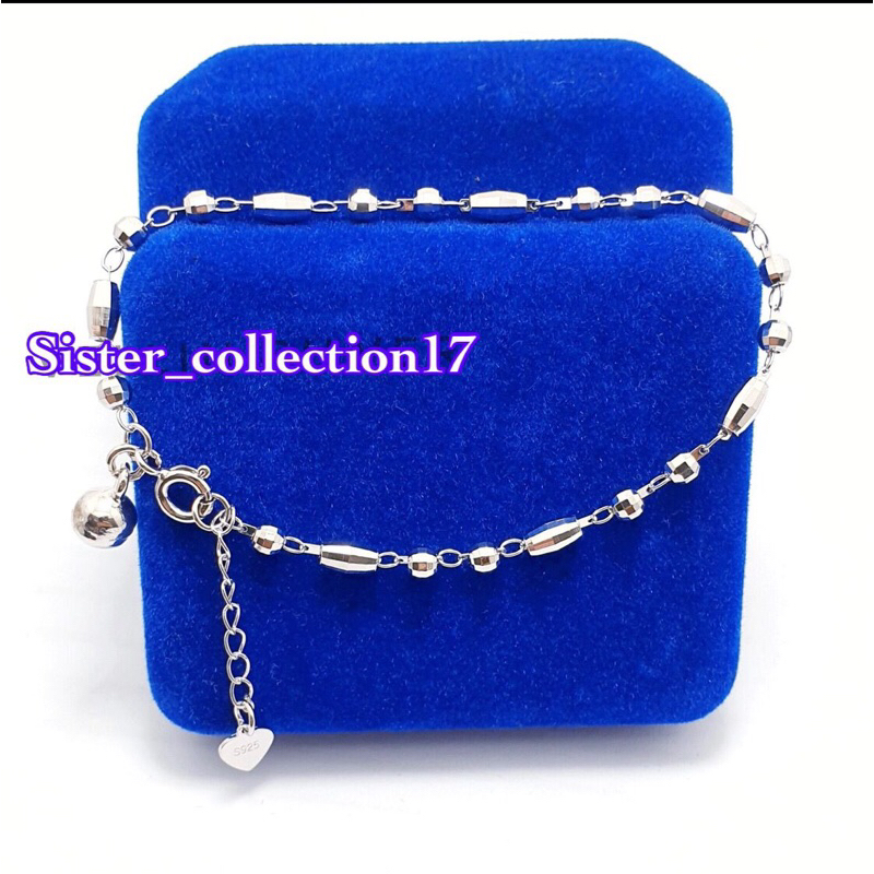 Gelang tangan rantai bola gelang tangan cewek perak 925 lapis emas putih