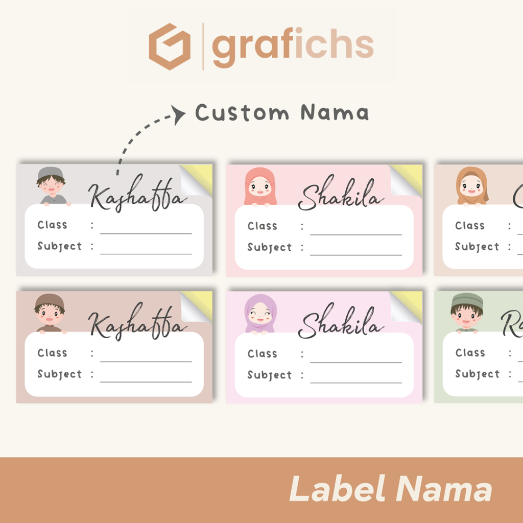 

[20 pcs] Stiker Label Custom Nama Buku Sekolah Anak by Grafichs SN01 - SN08