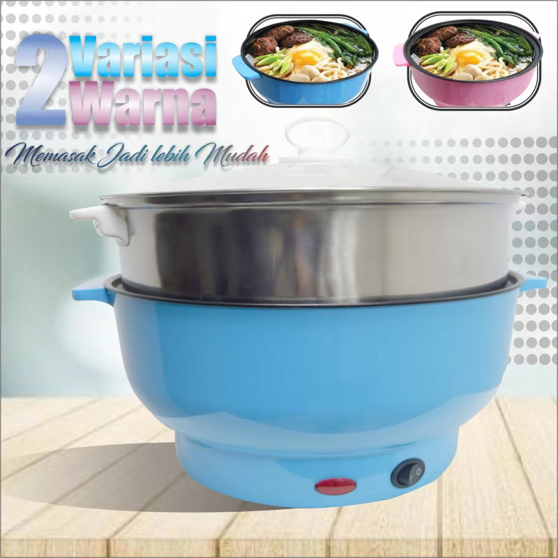 Ukuran Besar 26cm X 26cm Panci Kapasitas Listrik Multifungsi Free kukusan / Steamer Stainless Lapis 