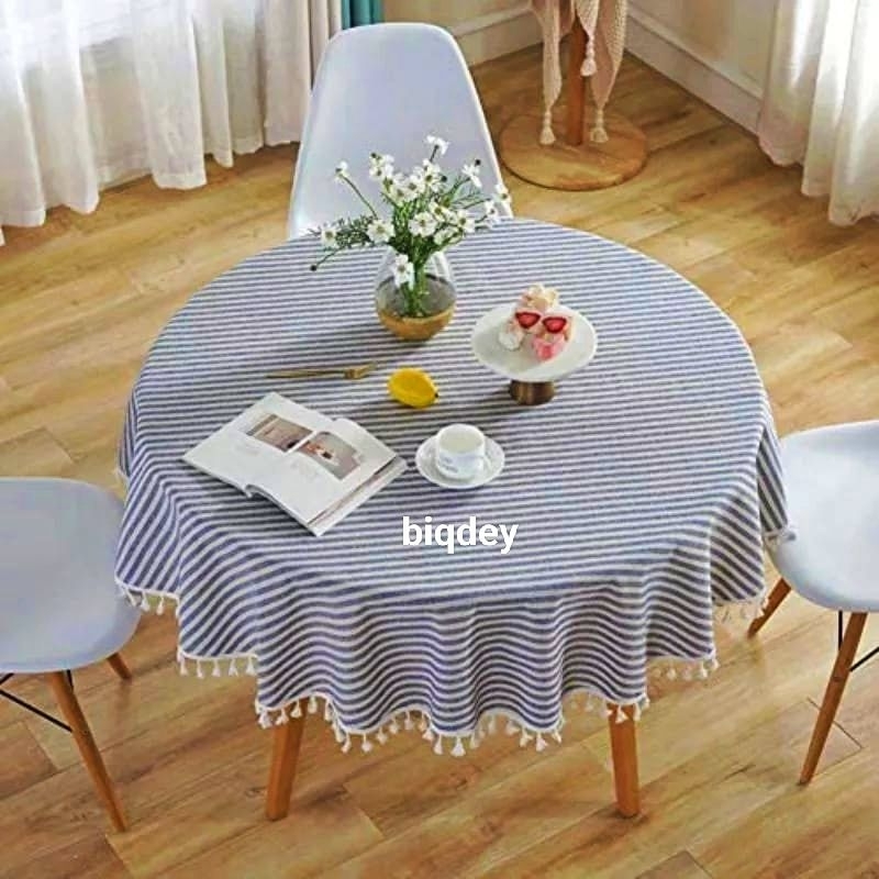 RB Taplak Meja Bundar Katun Renda Rumbai Cantik