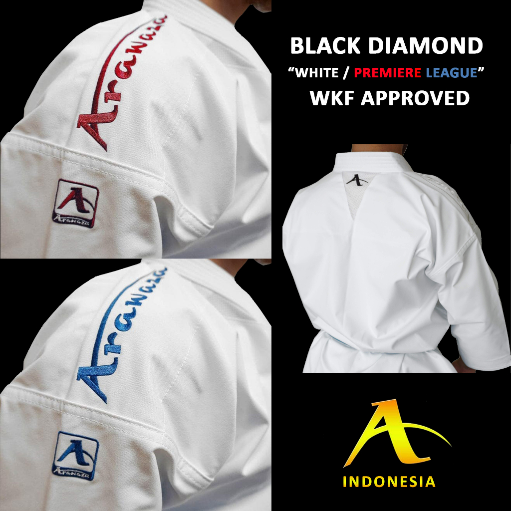 BAJU KARATE KATA ARAWAZA BLACK DIAMOND WHITE/RED AND BLUE WKF APPROVED 100% ORIGINAL - ARAWAZA BLACK