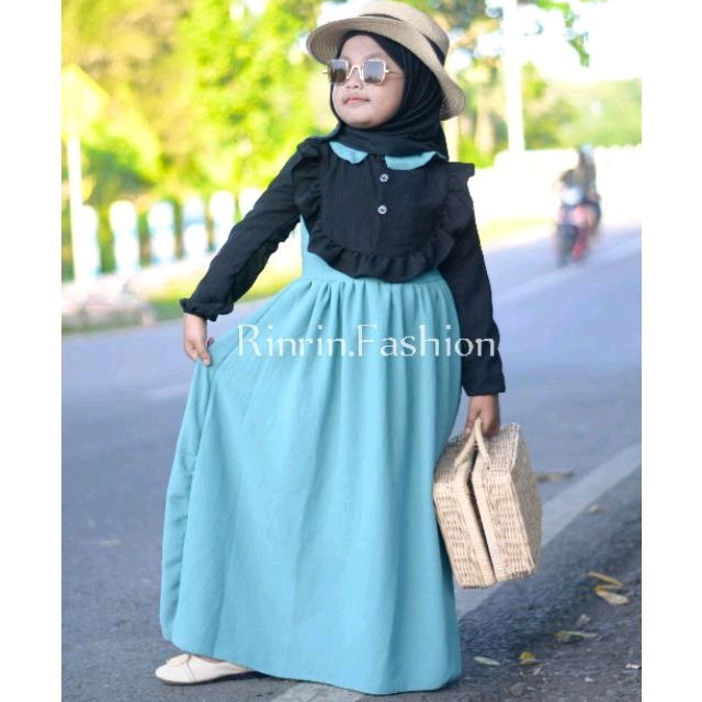 Gamis Anak Perempuan Terbaru Bahan Crinkle Airflow Premium Baju Muslim Anak Perempuan Termurah Untuk Usia 2 Tahun Sampai 13 Tahun Warna Toska Banyak Varian Model dan Warnanya Ready Siap Kirim
