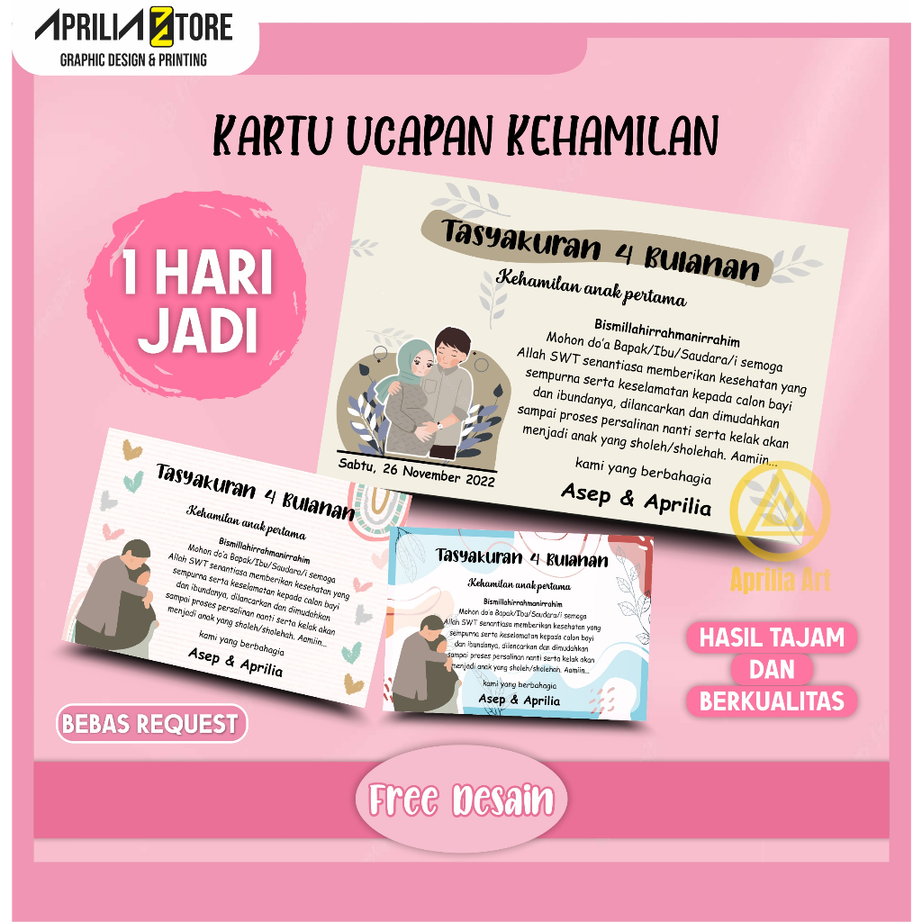 KARTU UCAPAN NASI BOX TASYAKURAN KEHAMILAN 4 BULANAN 7 BULANAN AESTHETIC - STIKER