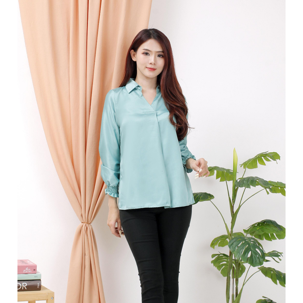 SALE CV 3294 Top Blouse Fashion Wanita Jumbo Andira Satin Premium