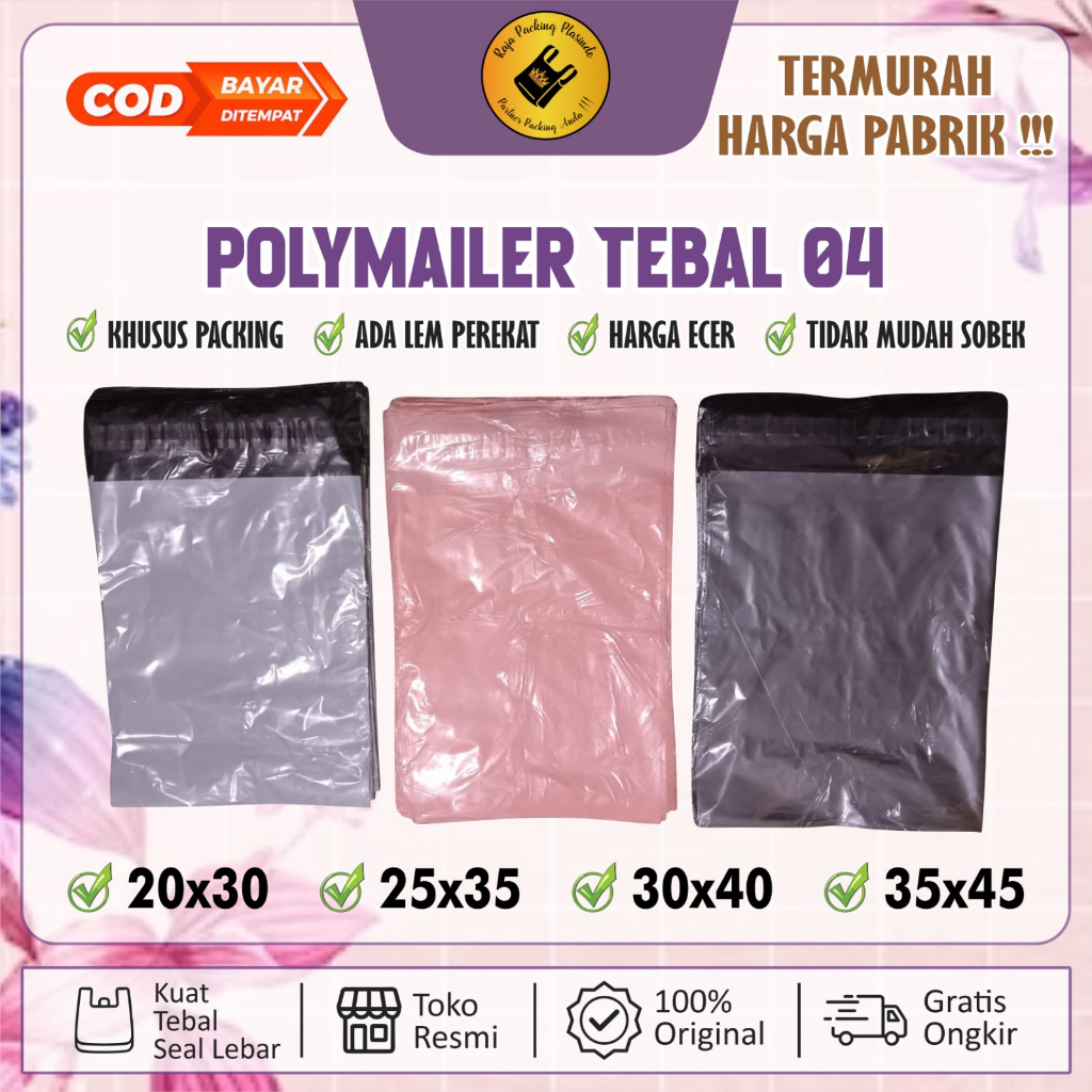 

<Ecer> Plastik Polymailer Uk 20x30, 25x35, 30x40, 35x45 Tebal 0.45 Ada lem perekat | polimailer plastik packing olshop | plastik