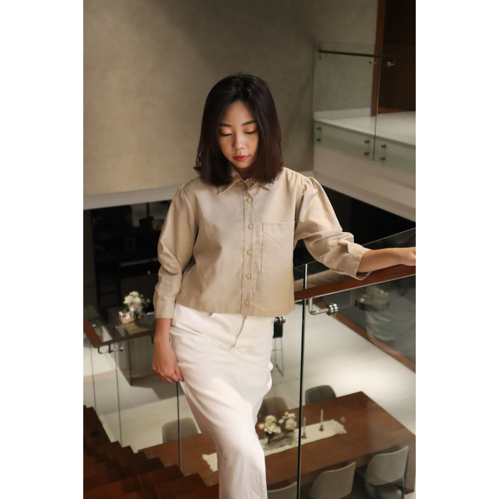 Atasan Kemeja Crop Top Warna Coklat Missty Freeteen (18743)