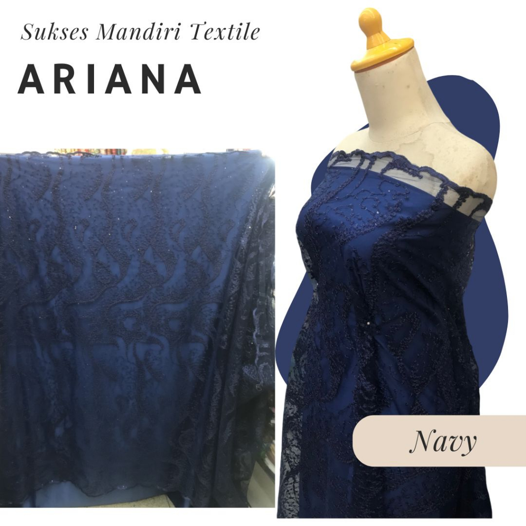 [ARIANA] Brokat Valencia Wave Biru Navy | Harga ½ meter = 50 cm (Bahan Dress Bridesmaid, Kondangan, 