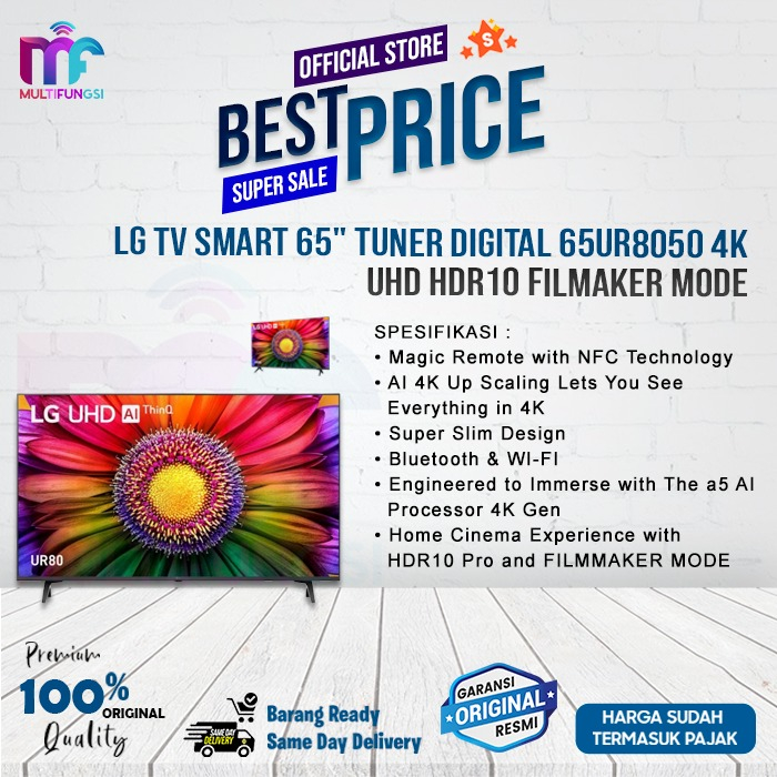LG TV Smart 65" Tuner Digital 65UR8050PSB 4K Uhd HDR10 Filmaker Mode