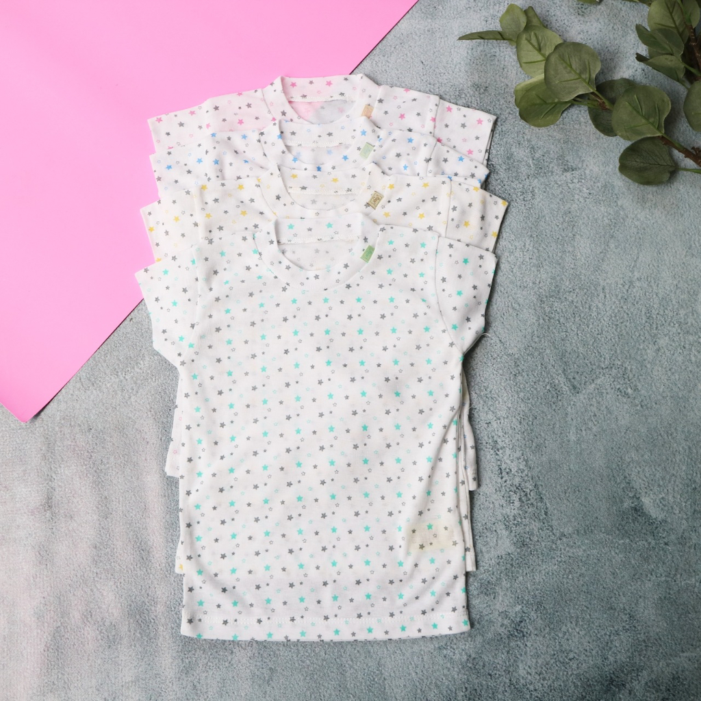 NARY - OBLONG RIB TIPIS PENDEK - PUTIH -  MOTIF - KAOS OBLONG PUTIH BAYI / ANAK - KAOS OBLONG BAYI A
