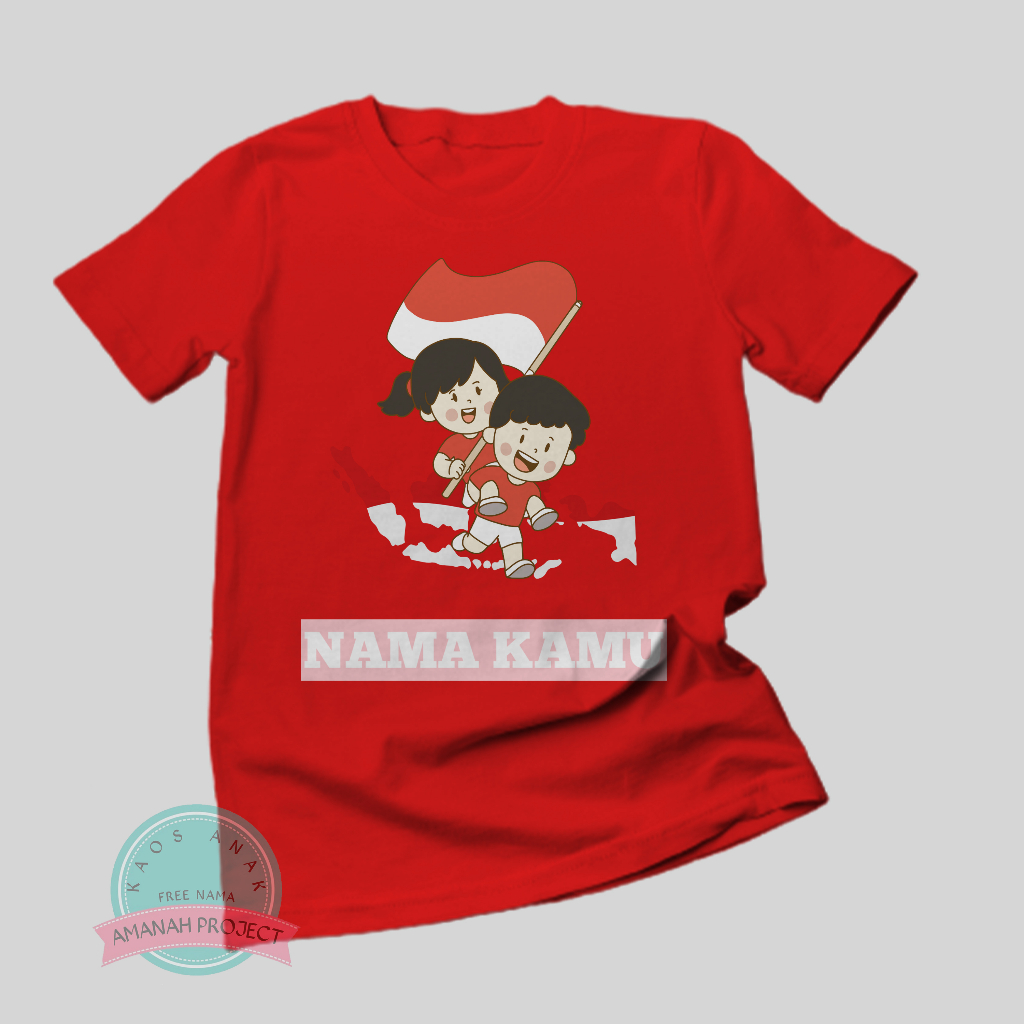 Kaos Anak Custom Gambar Kemerdekaan Indonesia Baju 17 Agustus Bahan Premium { FREE CETAK NAMA }