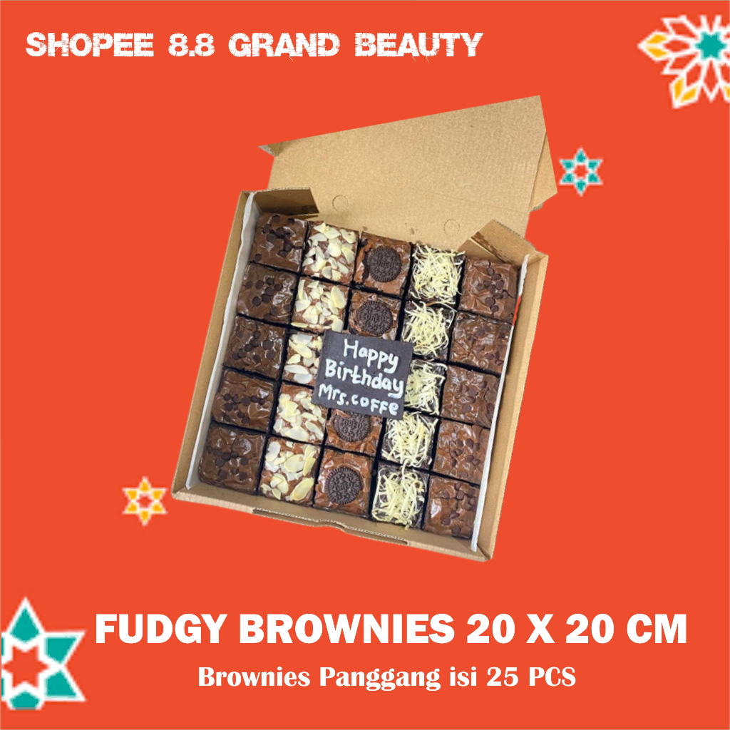 

FUDGY BROWNIES/ Brownis Kering/ Kue Bronis/ Hampers Brownies (BROWNIES PANGGANG 20x20cm ISI 25PCS)