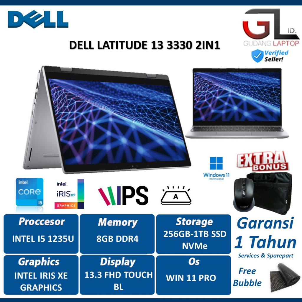 Laptop Touchscreen Dell Latitude 13 3330 INTEL I5 1235U 8GB 512GB 13" FHD BACKLIT WINDOWS 11 PRO
