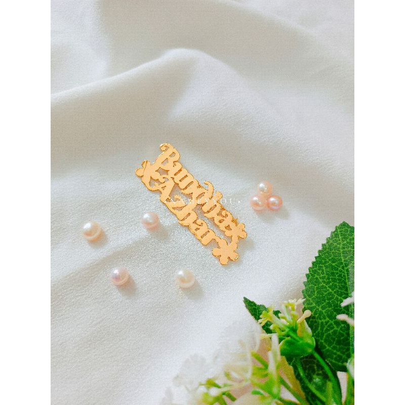 Bros nama titanium anti karat Costum nama Bros lapis emas hijab pin hijab