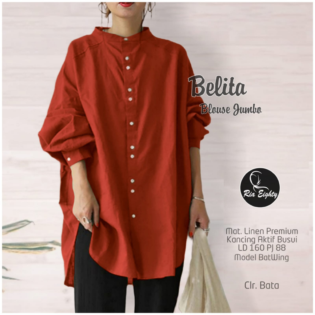 ATASAN BAJU WANITA BAHAN LINEN PREMIUM . BELITA BLOUSE JUMBO LD 160 . BAJU SUPER JUMBO . ATASAN OVER