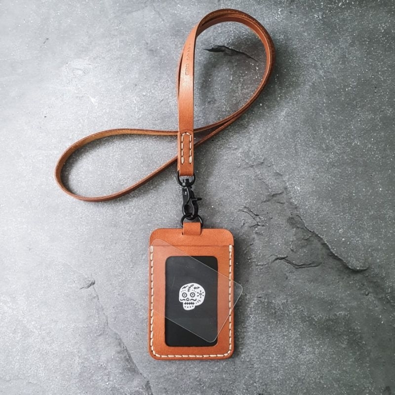 

BDS CAFFREY- Handmade Leather Lanyard ID card Holder , double slot