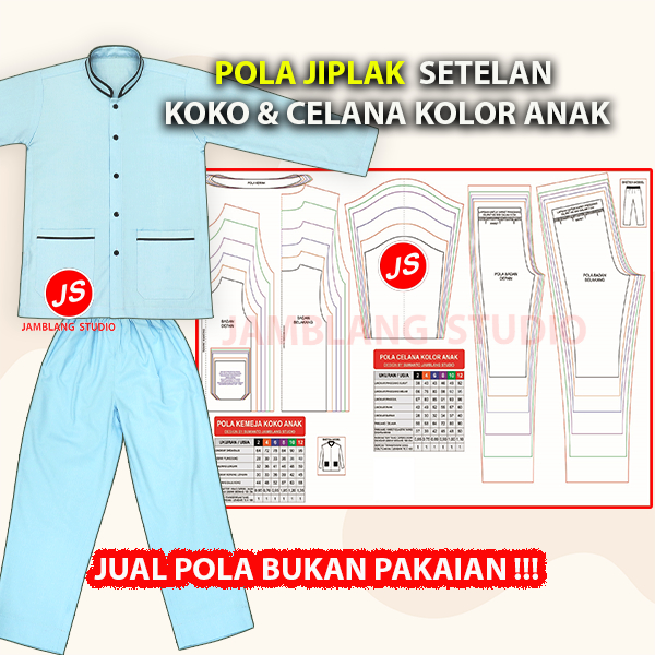 Pola Jiplak Setelan Kemeja Koko & Celana Kolor Anak 2 ~ 12 tahun