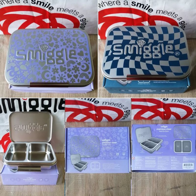 Original Smiggle Stainless Steel Bento Lunch Box Tempat Kotak Makan Navy Lilac