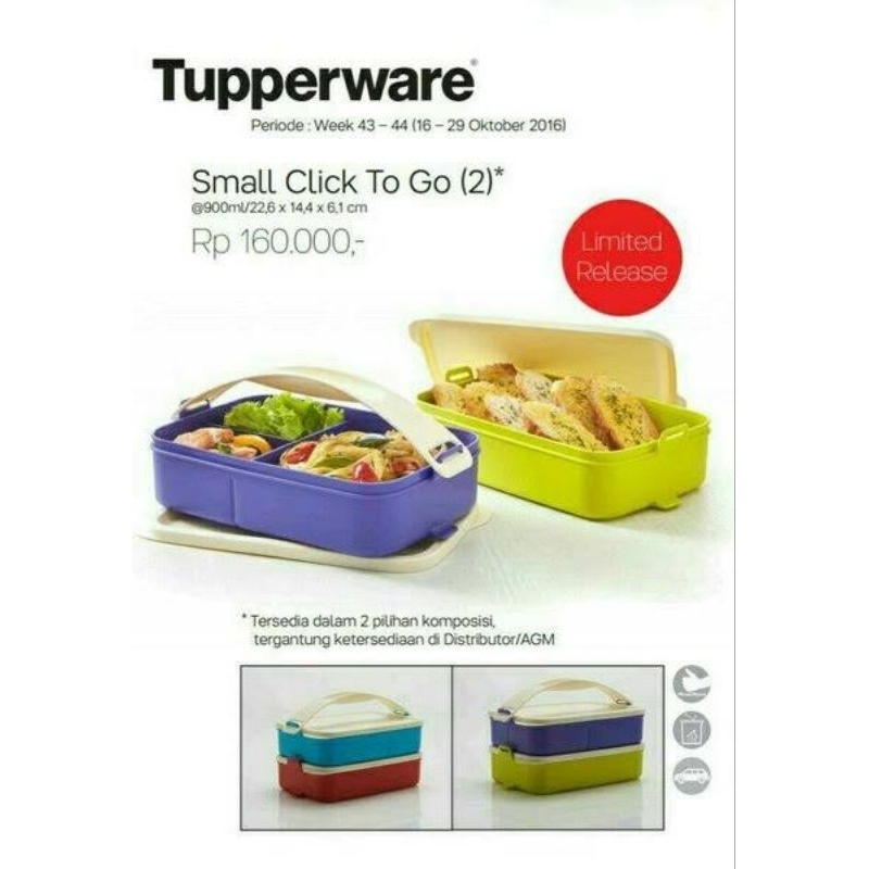 Tupperware Small Click To Go (2 Layer) // Rantang Traveling Picnic Wadah Makanan 2 Susun Lunch Set
