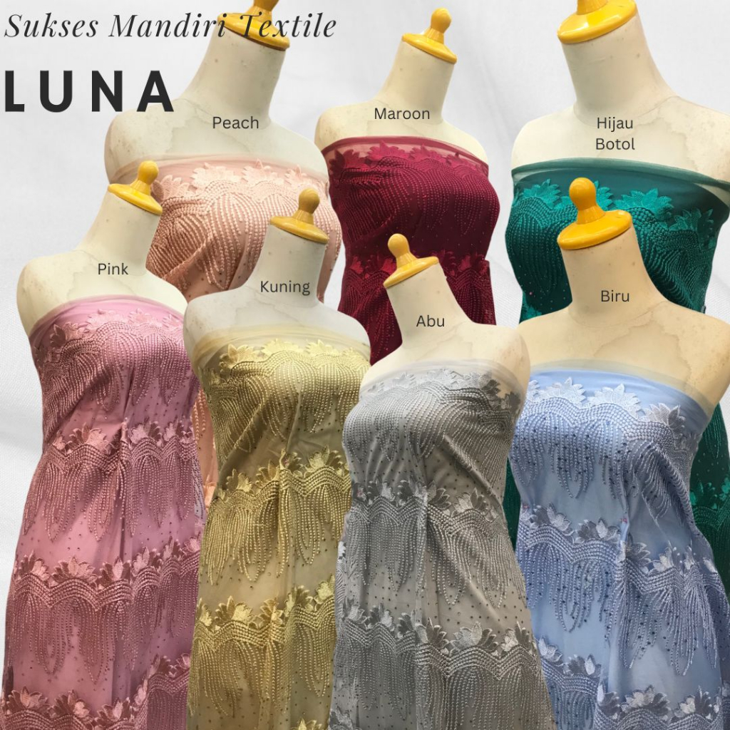 [LUNA] Brokat sulam 3D permata | Harga ½ meter = 50 cm (Bahan Dress Bridesmaid, Kondangan, Kebaya Mo