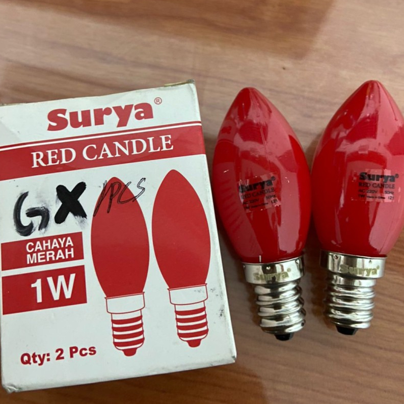 (2pcs)Bola Lampu Cabe LED/Lilin/Hias/Sembahyang/Candle Surya 1W E12  - Merah