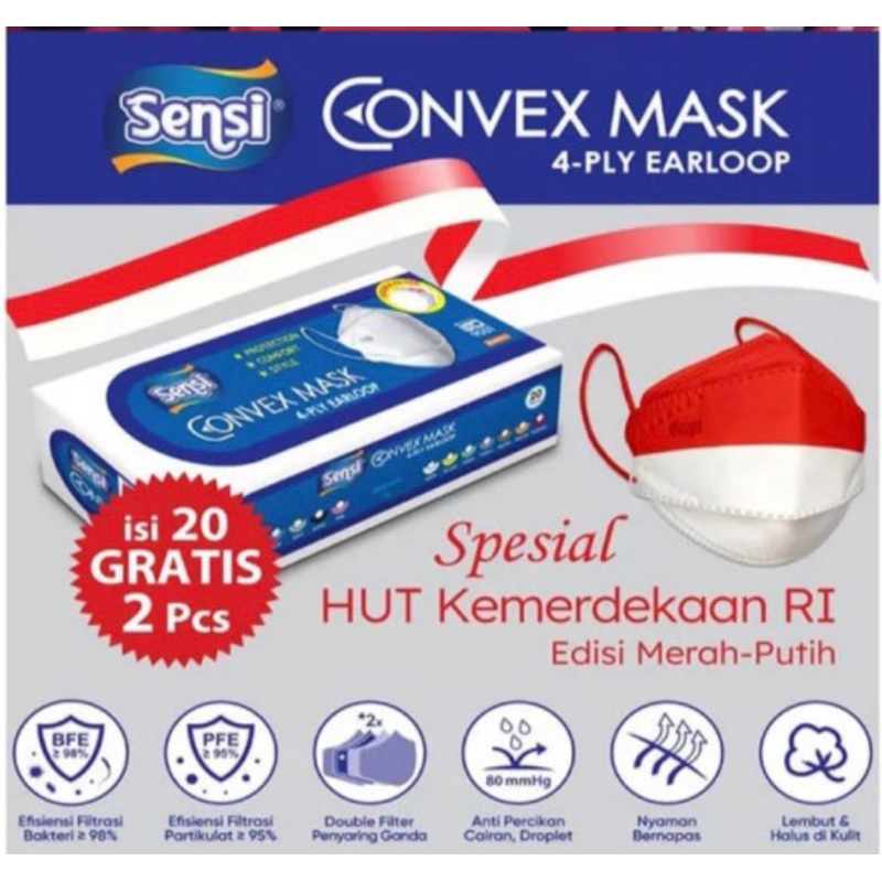 MASKER SENSI CONVEX 4 PLY EDISI MERAH PUTIH