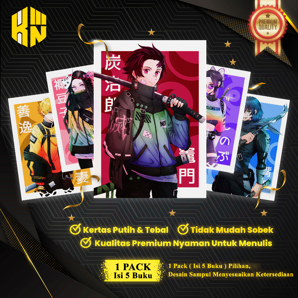 

KEN.IND - Buku Tulis Sekolah Custom Tema DEMON SLAYER Bergaris 38 Lembar 1 Pak Isi 5 Buku/ Buku Tulis Anime/ Buku Aesthetic/ Buku Catatan