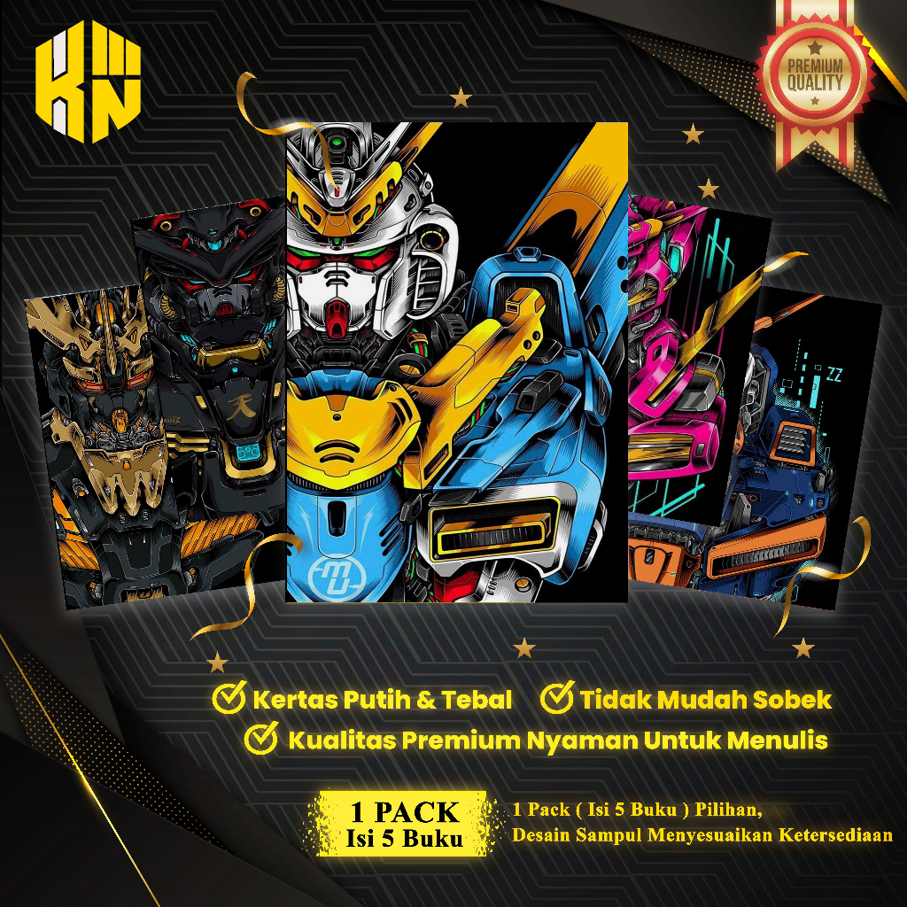 

KEN.IND - Buku Tulis Sekolah Custom Tema GUNDAM Bergaris 38 Lembar 1 Pak Isi 5 Buku/ Buku Tulis Anime/ Buku Aesthetic/ Buku Catatan