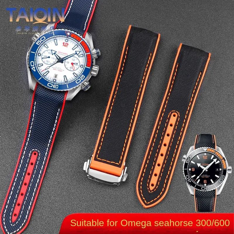 STRAP TALI JAM TANGAN OMEGA RUBBER MELENGJUNG NILON PLANET OCEAN DEPLOYANT BELT FOLD