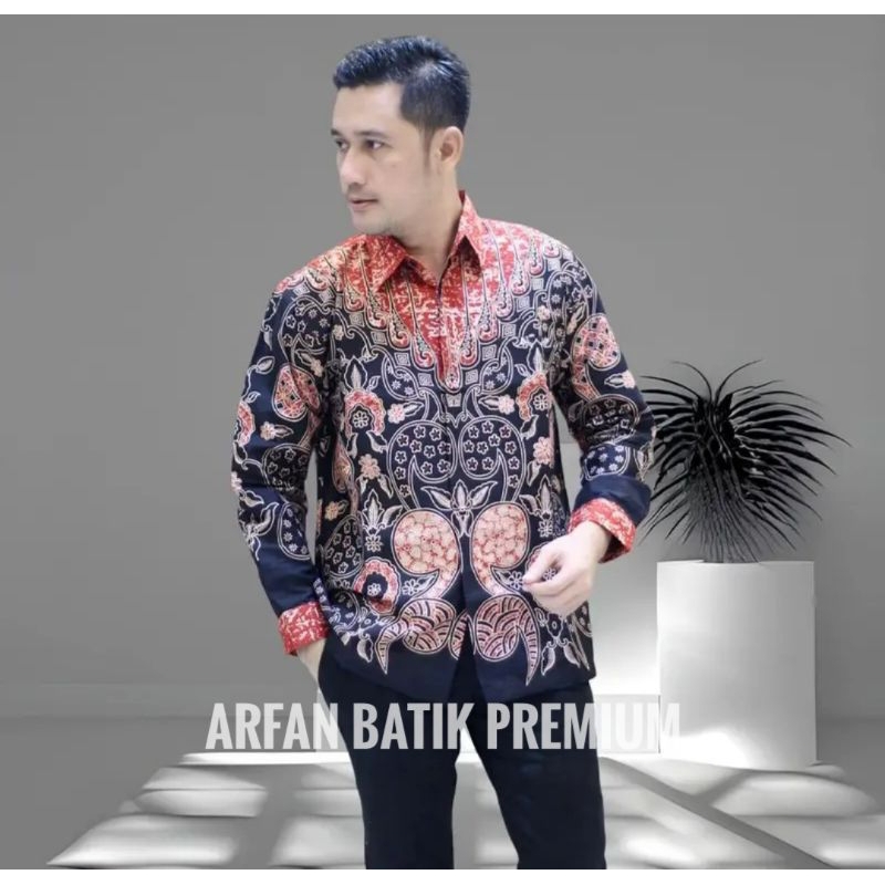Kemeja batik pria premium KHAINDRA merah /kemeja batik pria kualitas premium regulerfit fullfuring/k