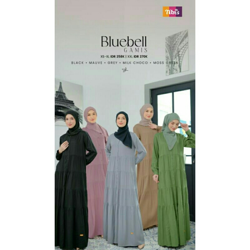 GAMIS KATUN WANITA BLUEBELL ORIGINAL NIBRAS FASHION DRESS BAJU BUSANA MUSLIM DEWASA BUSUI BAHAN COTT