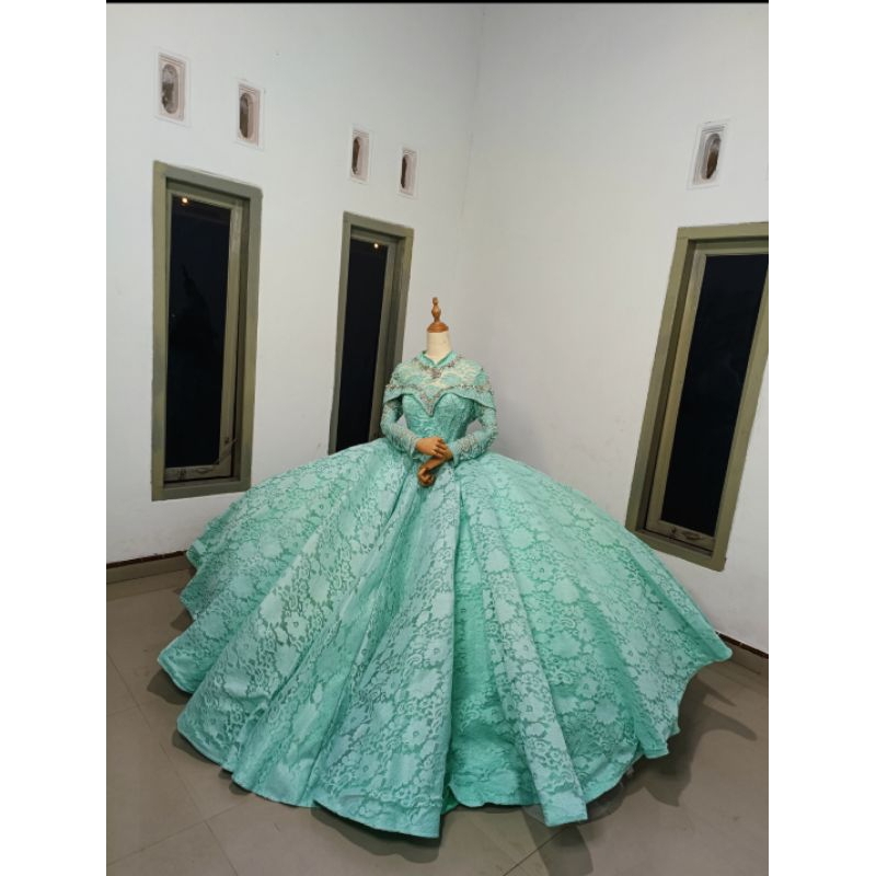 GAUN CRINOLINE HIJAU MINT (SALE)