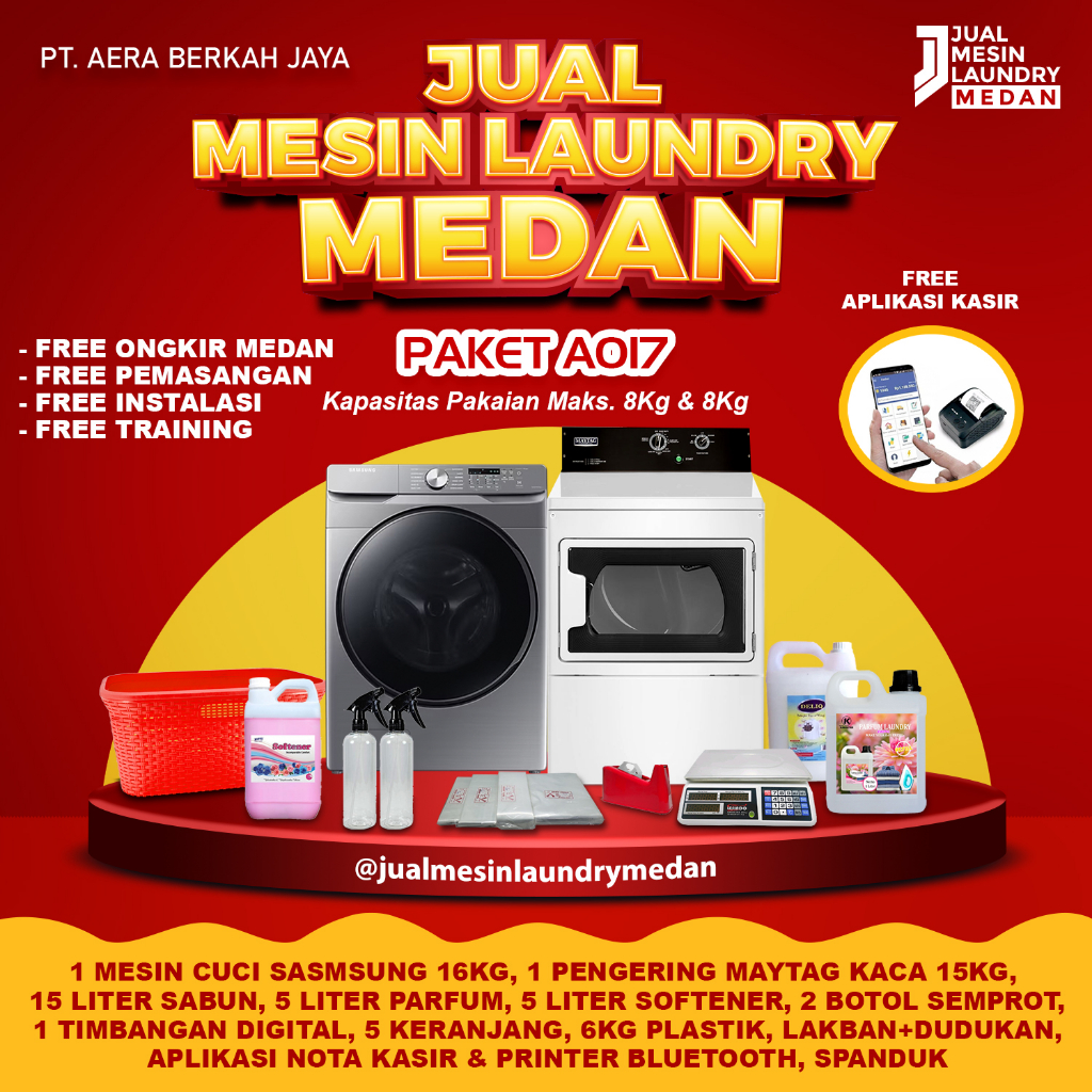 Paket Usaha Laundry Murah Medan Padang Sumatra Samsung 16Kg + Maytag Kaca 15Kg A017