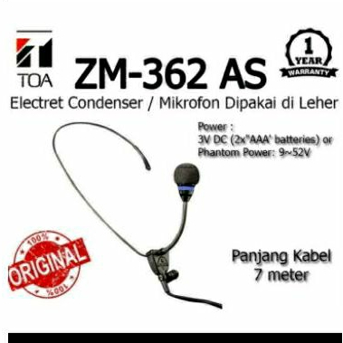 Mic Headset Bando Jepit Imam TOA ZM 362 AS ZM362 AS ZM 362AS ORIGINAL Kabel 7 Meter
