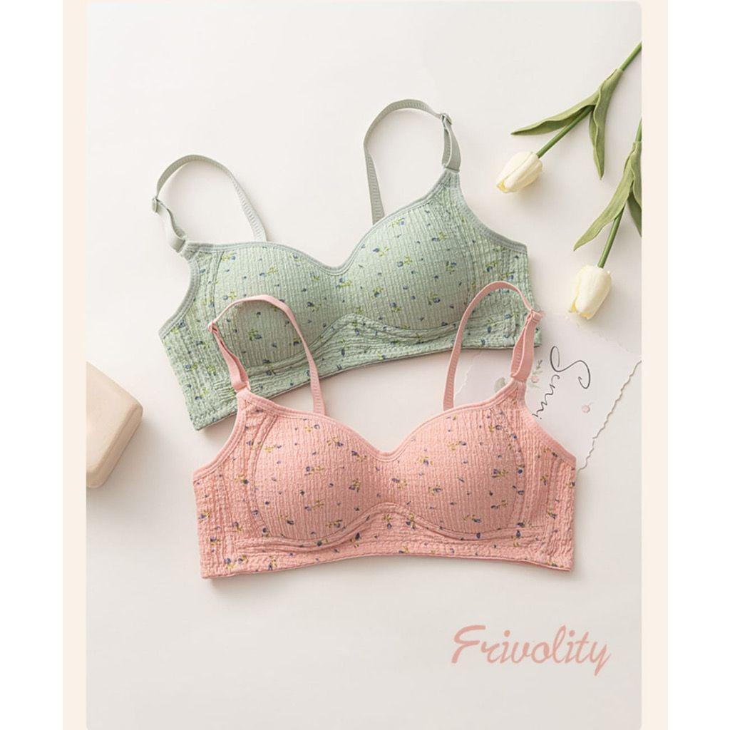 PLS003 BRA WANITA KOREAN STYLE MINI FLOWER BUSA TIPIS FULL COVERAGE BH BRA TANPA KAWAT CEWEK