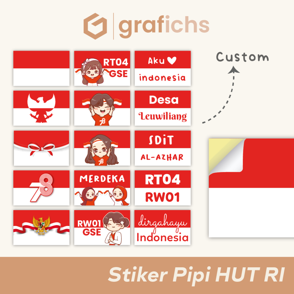 

55-95 Pcs Stiker Pipi Bendera Merah Putih SRI01 - SRI15 by Grafichs