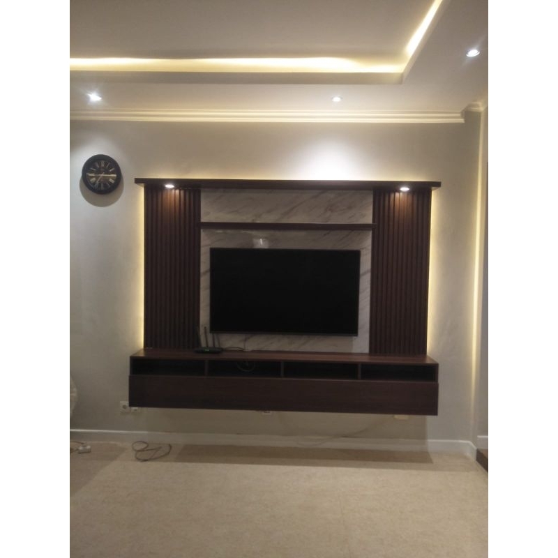 meja tv backdrop panel wpc