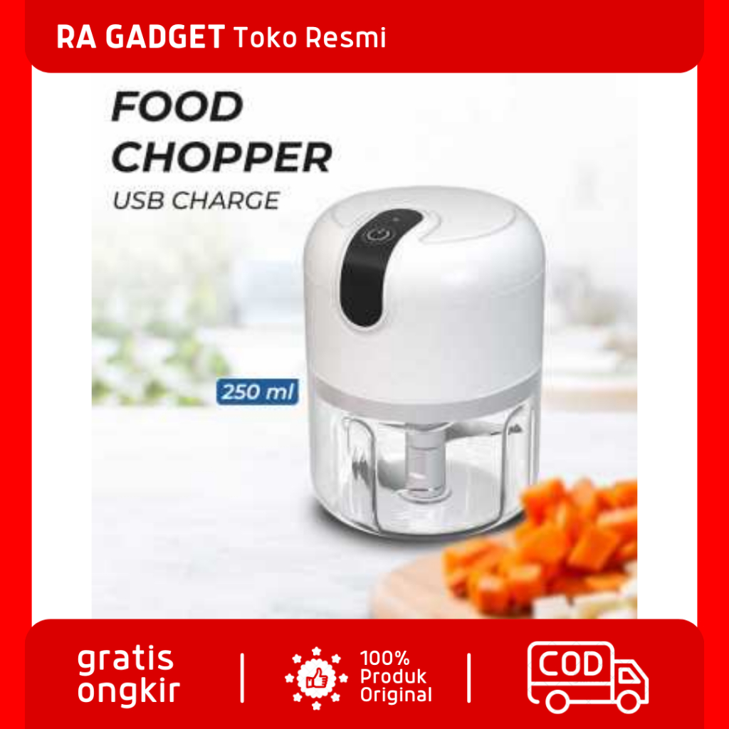 Food Chopper Mini Electric USB Charge Three Layer Blade 250ml / Chopper Mini Blender Penghalus Pengg